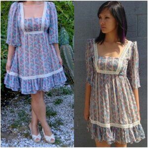 Jovovich Hawk 2008 Prairie Boho Geometric Print Dress